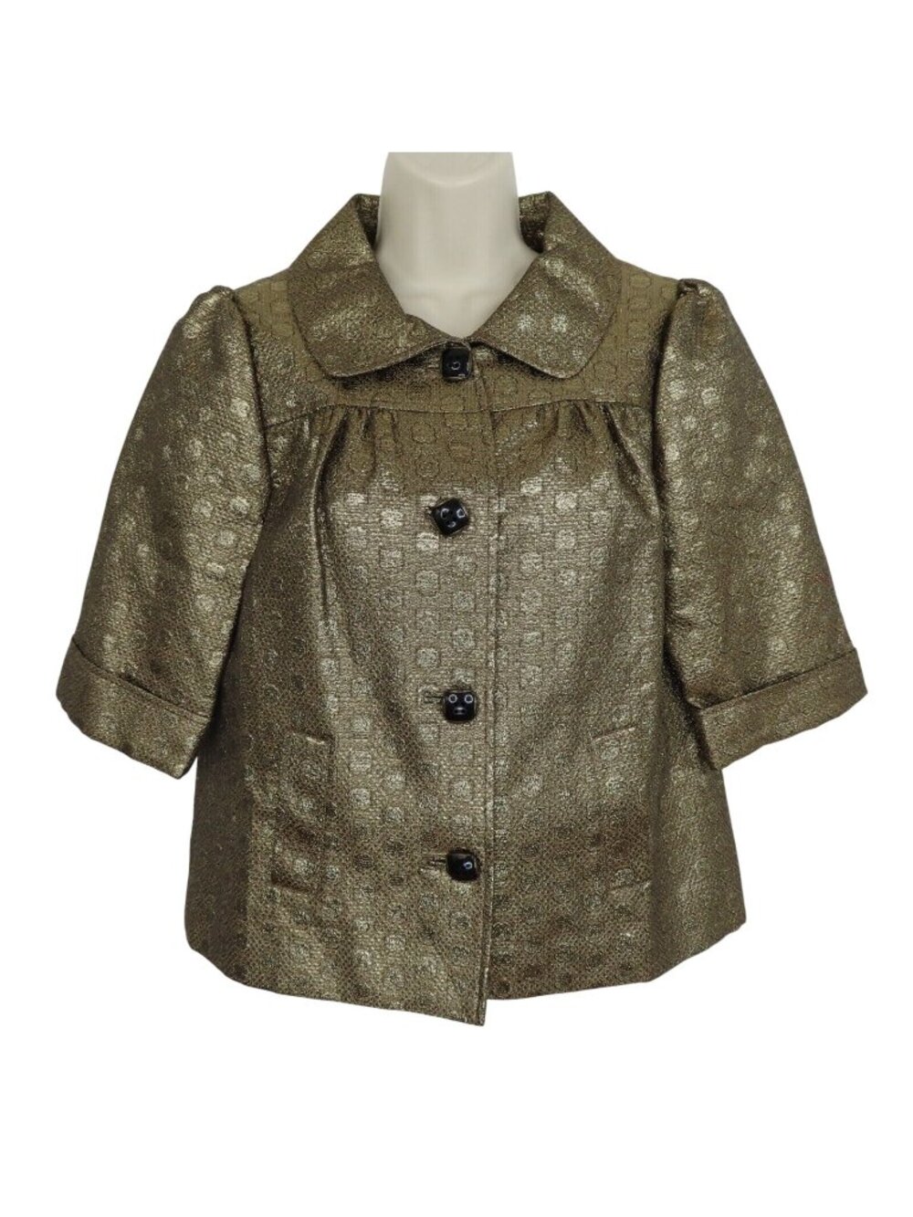 Classiques Entier Womens Small Metallic Golden Gold Polka Dot Jacket Blazer